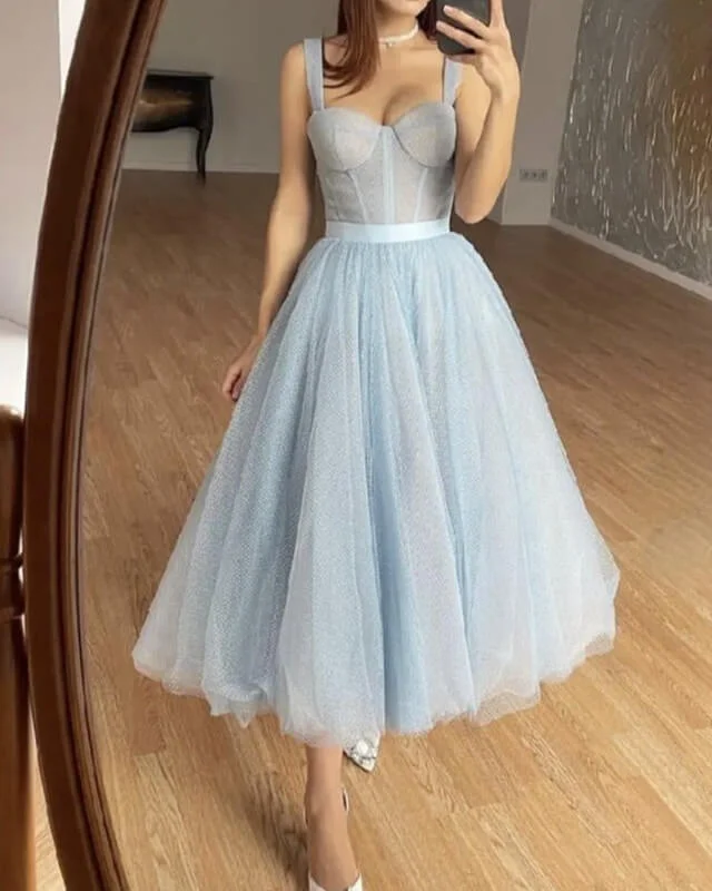 Deal Explosion Baby Blue Tulle Midi Corset Dress