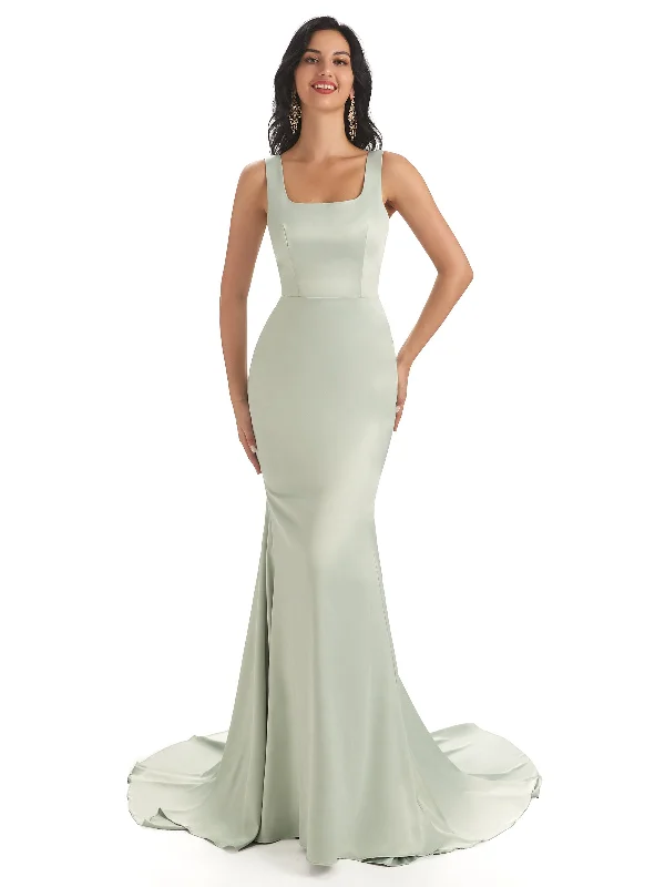 Huge Discounts Soft Satin Unique Square Neckline Maxi Long Mermaid Bridesmaid Dresses Huge Discounts Soft Satin Unique Square Neckline Maxi Long Mermaid Bridesmaid Dresses