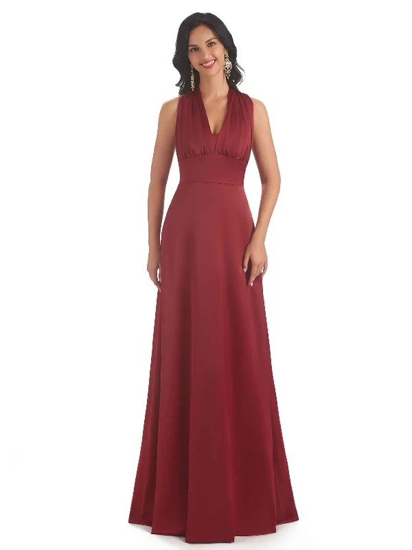 Low Prices Convertiable Soft Satin A-line Long Wedding Bridesmaid Dresses Online