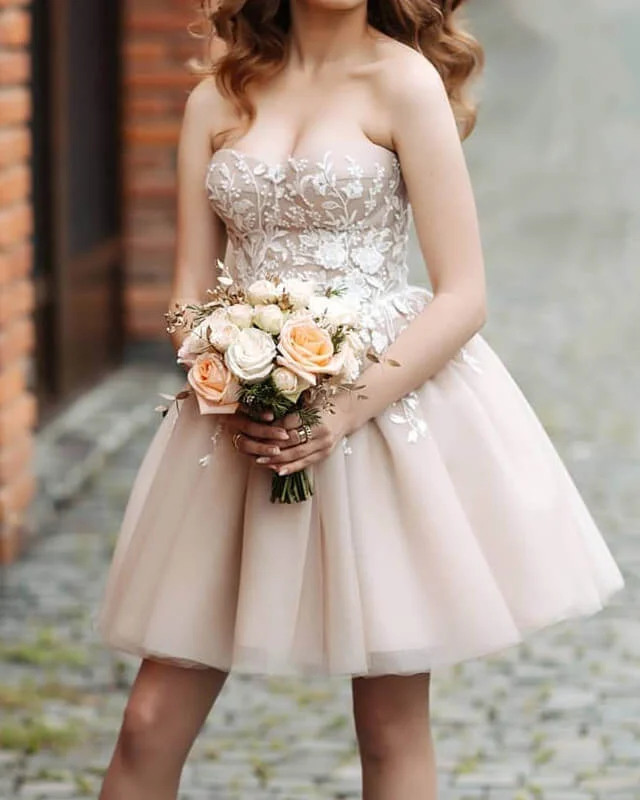 Don't Miss Champagne Tulle Homecoming Dress Lace Embroidery Sweetheart