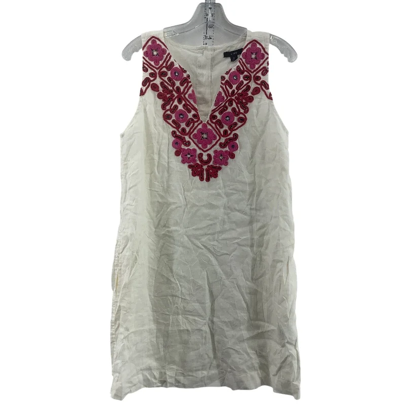 Incredible Offers J.Crew White & Pink Linen Embellished Women's Boho Sheath Dress, S, NWT