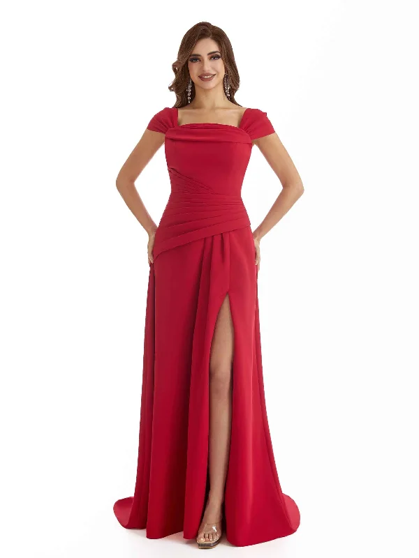 Savings Galore Elegant Cap Sleeves Mermaid Side Split Stretchy Crepe Long Formal Bridesmaid Dresses Savings Galore Elegant Cap Sleeves Mermaid Side Split Stretchy Crepe Long Formal Bridesmaid Dresses