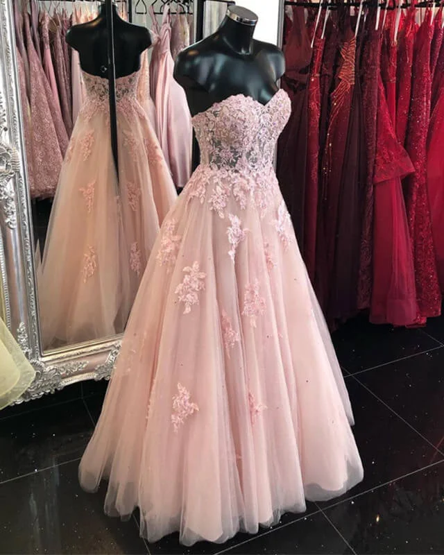 New Markdowns Pink Sweetheart Corset Appliquqes Prom Dress