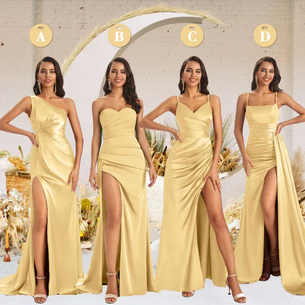 Get It Before It’s Gone Mismatched Gold Sexy Mermaid Side Slit Soft Satin Long Bridesmaid Dresses Online Get It Before It’s Gone Mismatched Gold Sexy Mermaid Side Slit Soft Satin Long Bridesmaid Dresses Online