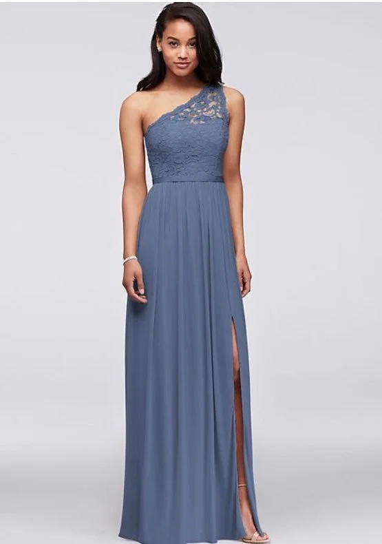 Low Prices David's Bridal one shoulder corded lace mesh dress