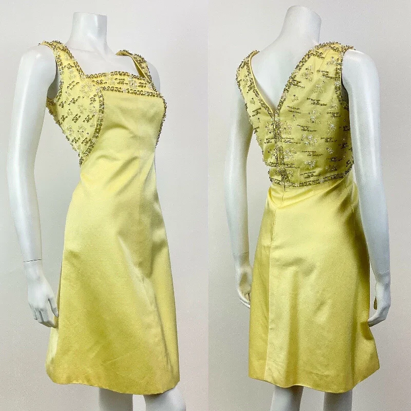 Weekend Special VINTAGE 60s 70s PALE YELLOW GREY BEADED SEQUIN FLORAL PARTY SLEEVELESS DRESS 10 Weekend Special VINTAGE 60s 70s PALE YELLOW GREY BEADED SEQUIN FLORAL PARTY SLEEVELESS DRESS 10