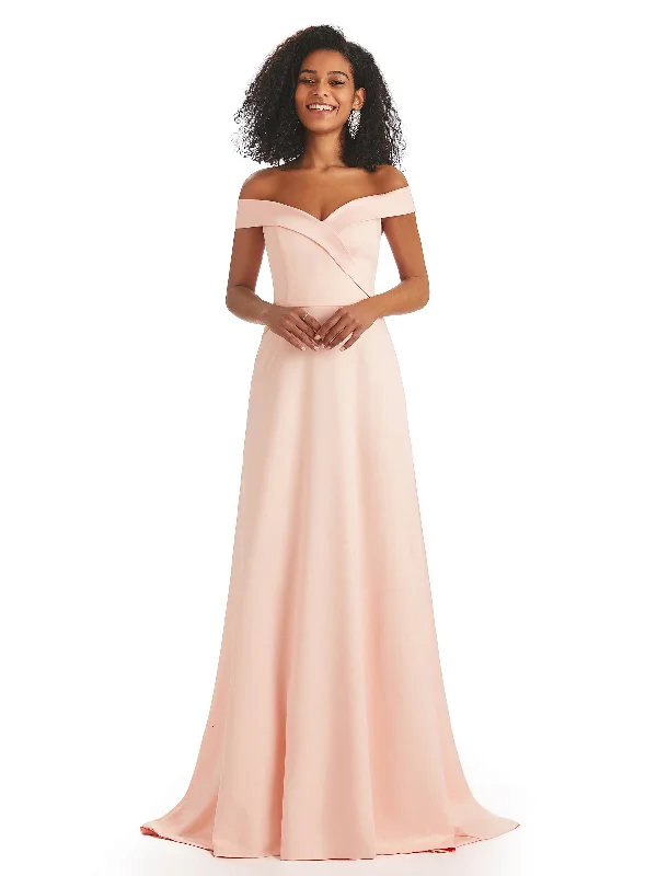 Online Specials Soft Satin Off The Shoulder Long A-line African Bridesmaid Dresses
