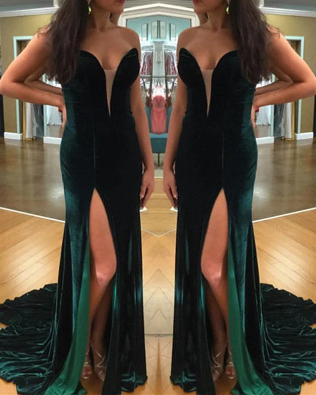 Super Sale Fall Velvet Mermaid Bridesmaid Dresses Sweetheart Split