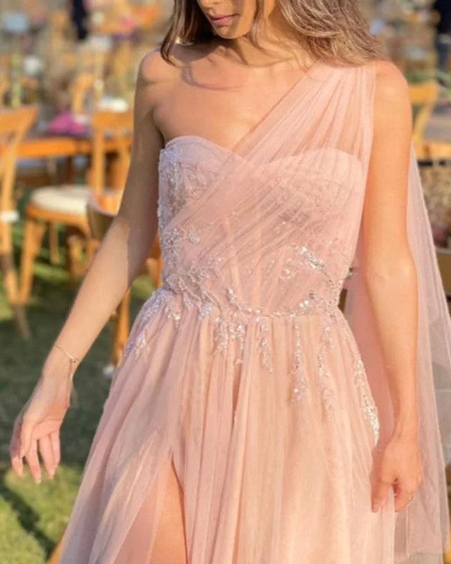 Final Markdown Pink Tulle One Shoulder Split Corset Dress