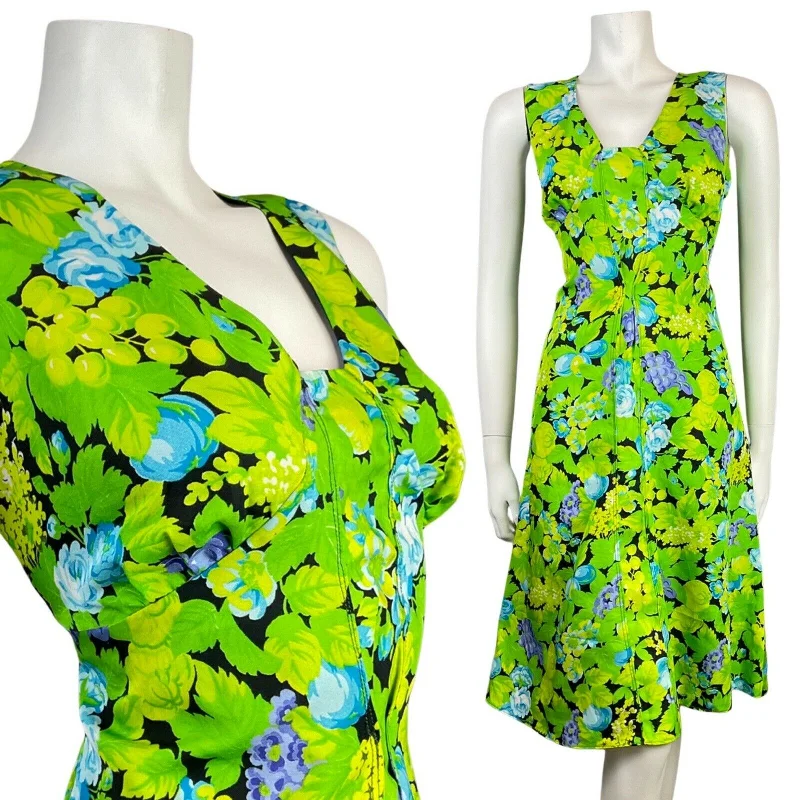 Deal of the Week VINTAGE 60s 70s GREEN BLACK BLUE FLORAL GRAPES SLEEVELESS SUMMER DRESS 10 12 Deal of the Week VINTAGE 60s 70s GREEN BLACK BLUE FLORAL GRAPES SLEEVELESS SUMMER DRESS 10 12