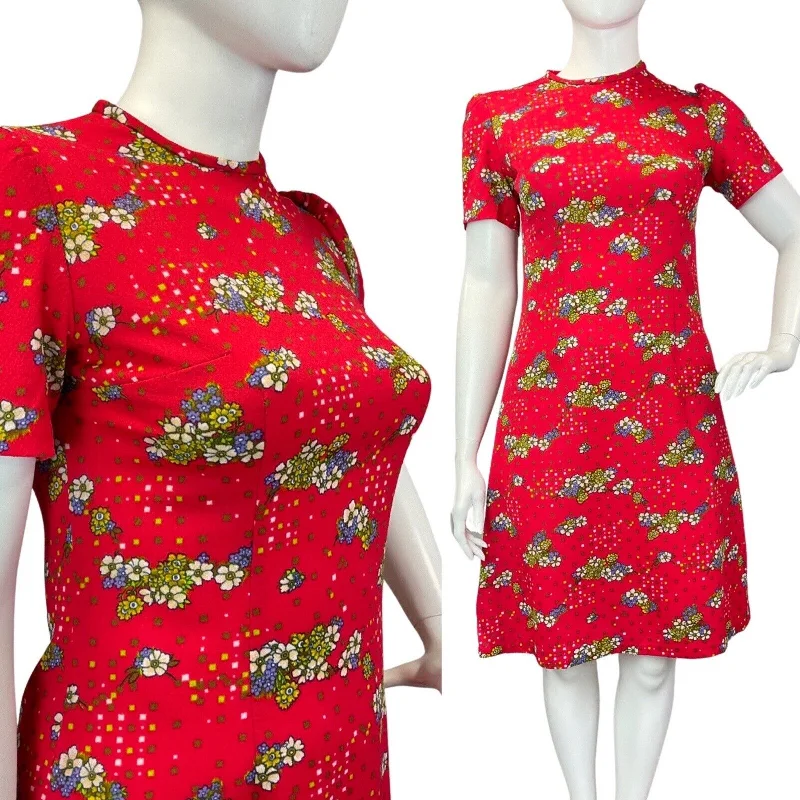 Savings Galore VINTAGE 60s 70s PILLARBOX RED BLUE GREEN DAISY FLOWER SQUARE MOD SUMMER DRESS 16 Savings Galore VINTAGE 60s 70s PILLARBOX RED BLUE GREEN DAISY FLOWER SQUARE MOD SUMMER DRESS 16