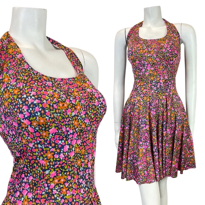 Lowest Price VINTAGE 60s 70s BLUE PINK GREEN DITSY FLOWER HALTER SUMMER SWING DRESS 8 10 Lowest Price VINTAGE 60s 70s BLUE PINK GREEN DITSY FLOWER HALTER SUMMER SWING DRESS 8 10