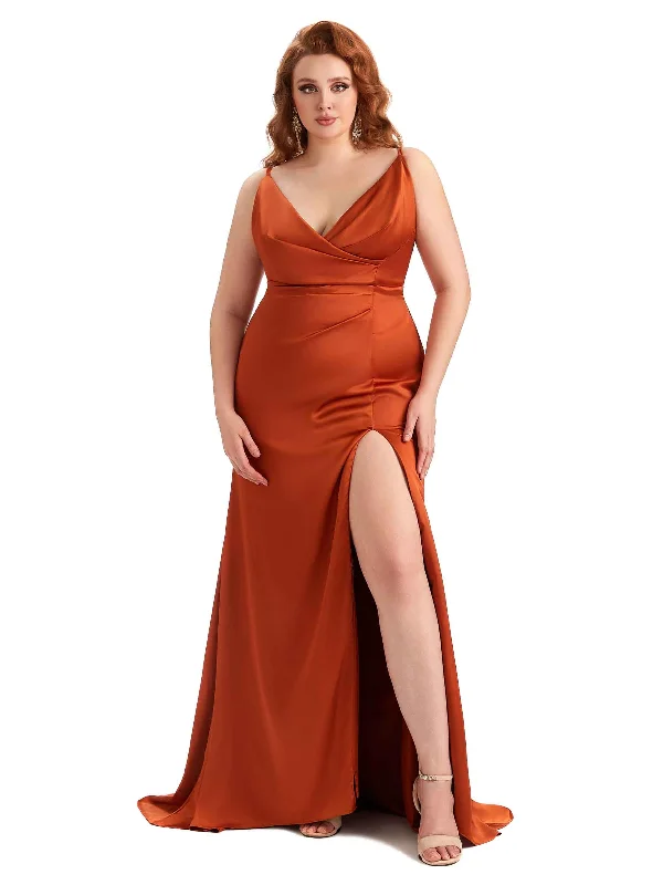Price Fest Plus Size Sexy Side Slit Spaghetti Straps Mermaid Soft Satin Fashion Bridesmaid Dresses Price Fest Plus Size Sexy Side Slit Spaghetti Straps Mermaid Soft Satin Fashion Bridesmaid Dresses