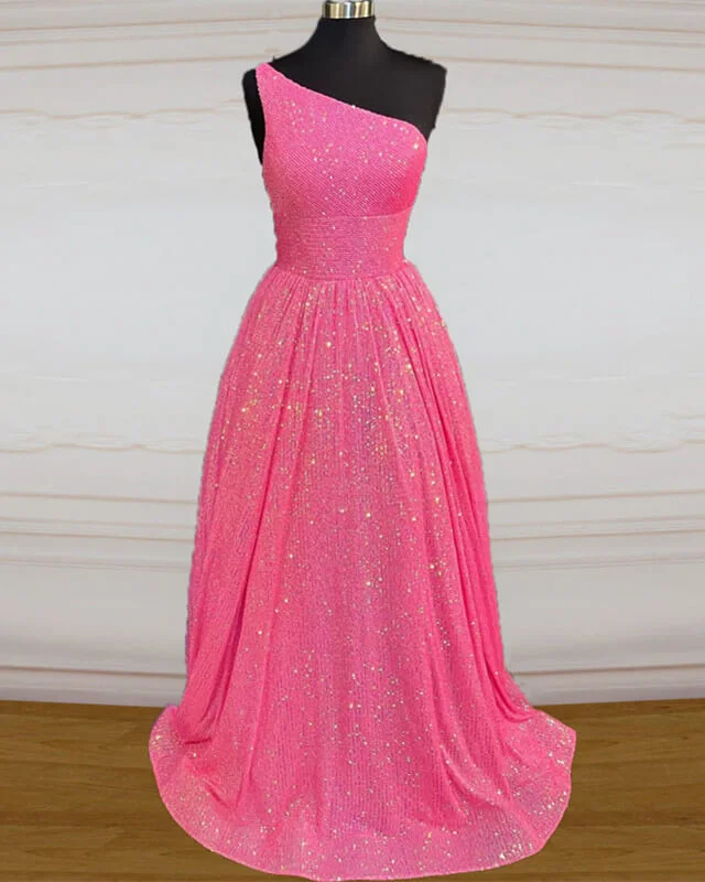 Crazy Deals Hot Pink Sequin Prom Dress One Shoulder