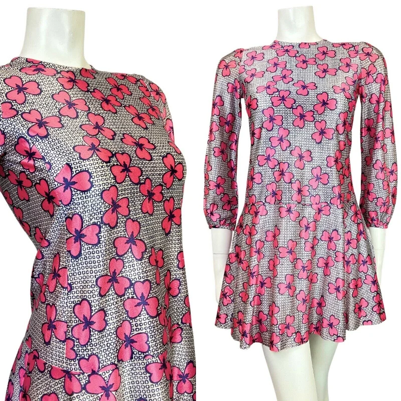 Stock Clearance VINTAGE 60s STYLE 90s WHITE BLUE PINK GEOMETRIC FLORAL MOD DROP-WAIST DRESS 4 Stock Clearance VINTAGE 60s STYLE 90s WHITE BLUE PINK GEOMETRIC FLORAL MOD DROP-WAIST DRESS 4