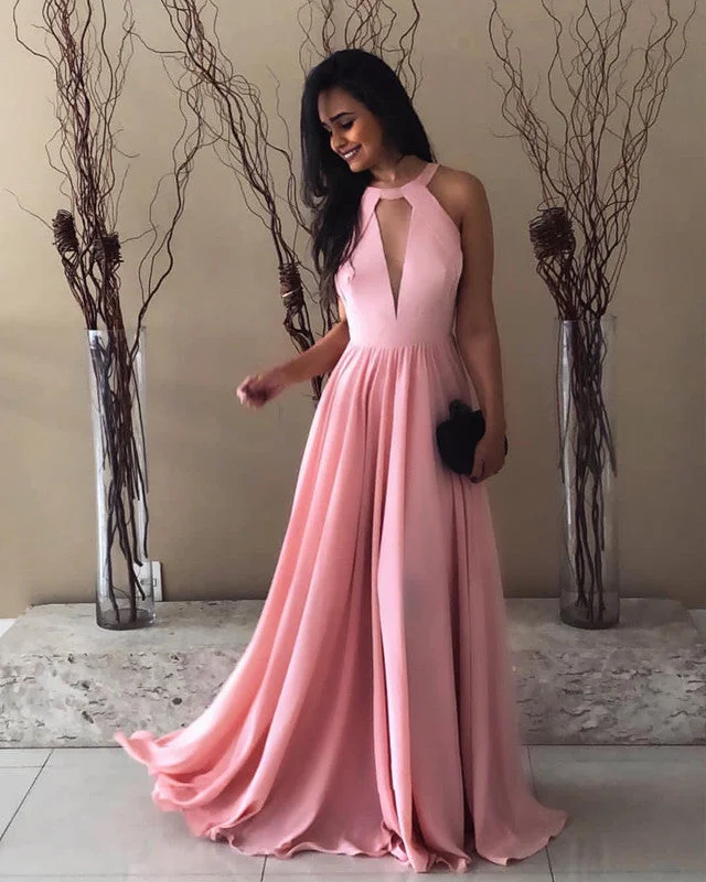 Deal Frenzy Halter Chiffon Backless Bridesmaid Dresses For Beach Weddings