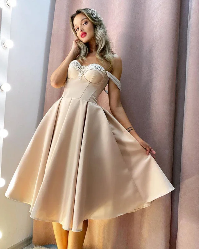 Today Only Tea Length Satin Bridesmaid Dresses Sweetheart Corset