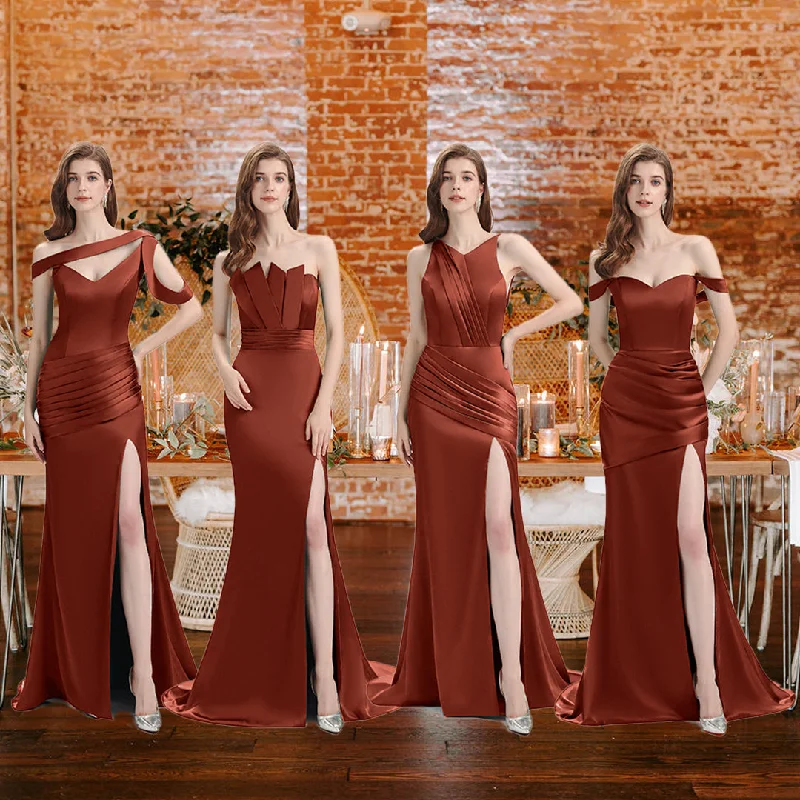 Friends and Family Sale Rust Sexy Chic Silky Mismatched Soft Satin Mermaid Long Bridesmaid Dresses