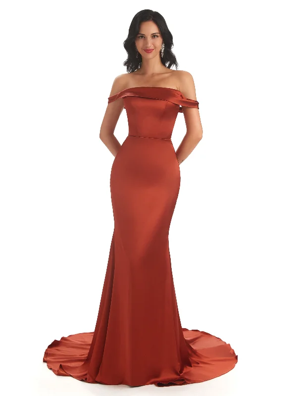 Anniversary Sale Elegant Soft Satin Off The Shoulder Floor Length Maxi Mermaid Bridesmaid Dresses Online Anniversary Sale Elegant Soft Satin Off The Shoulder Floor Length Maxi Mermaid Bridesmaid Dresses Online