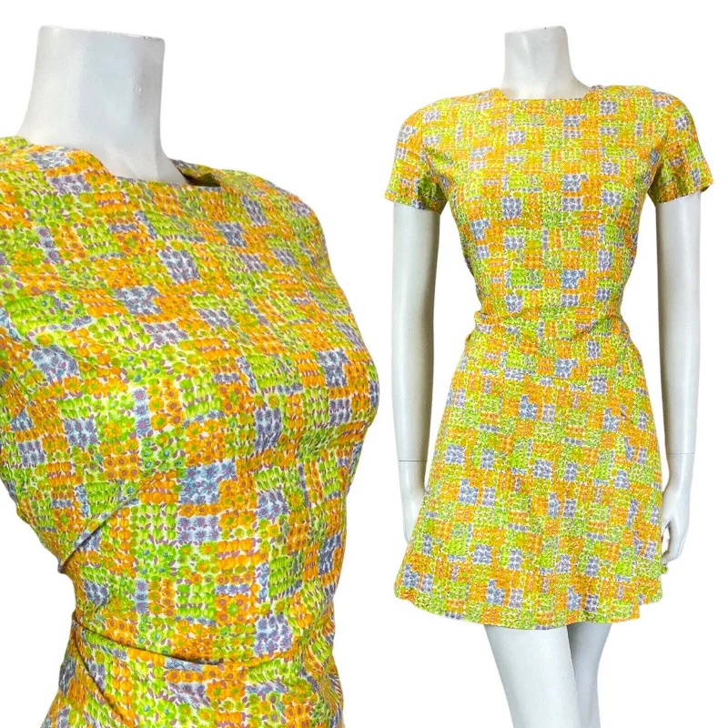 Don’t Miss Out VINTAGE 60s 70s GREEN ORANGE BLUE PATCHWORK DITSY FLOWER MOD MINI DRESS 8 10 Don’t Miss Out VINTAGE 60s 70s GREEN ORANGE BLUE PATCHWORK DITSY FLOWER MOD MINI DRESS 8 10