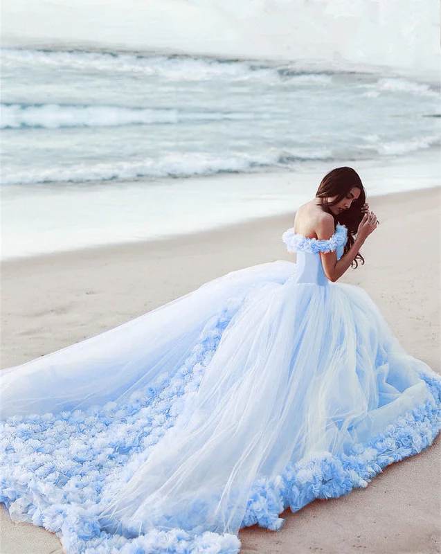 Final Markdown Tulle Quinceanera Dresses Ball Gown Flowers Off The Shoulder