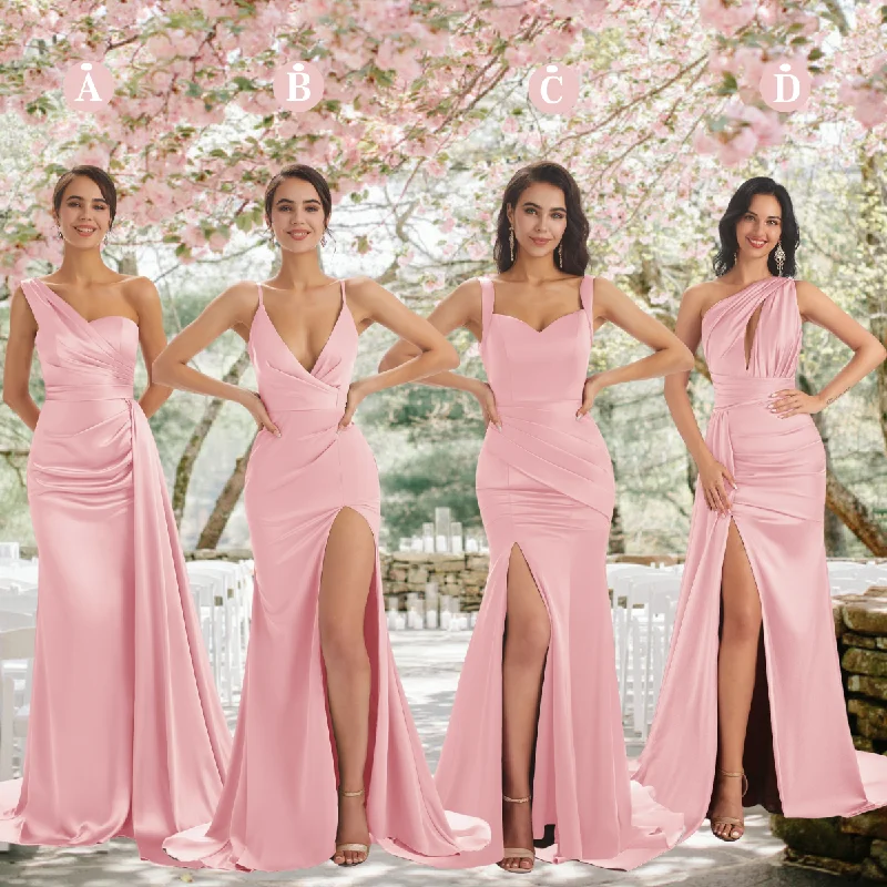 Limited Edition Mix and Match Blush Sexy Side Slit Mermaid Soft Satin Long Bridesmaid Dresses Online Limited Edition Mix and Match Blush Sexy Side Slit Mermaid Soft Satin Long Bridesmaid Dresses Online