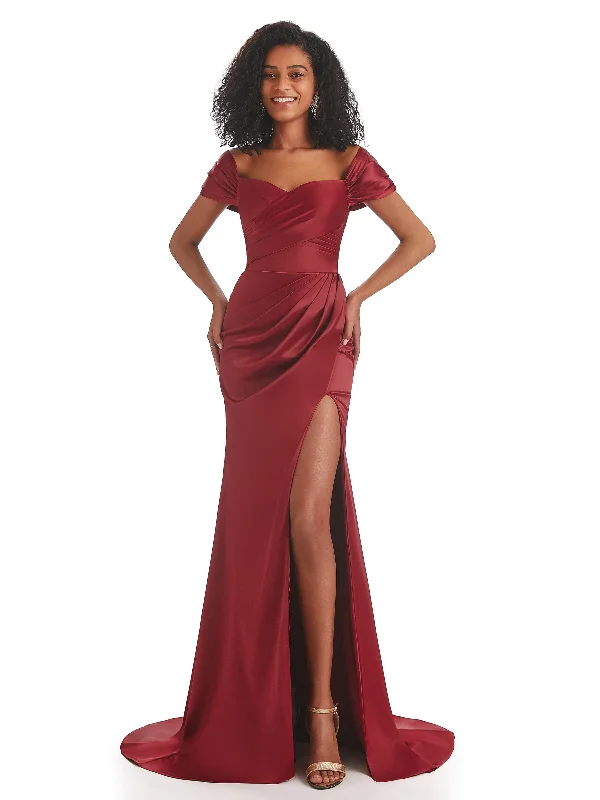 Special Discount Elegant Off The Shoulder Mermaid Side Slit Soft Satin Long African Bridesmaid Dresses Special Discount Elegant Off The Shoulder Mermaid Side Slit Soft Satin Long African Bridesmaid Dresses