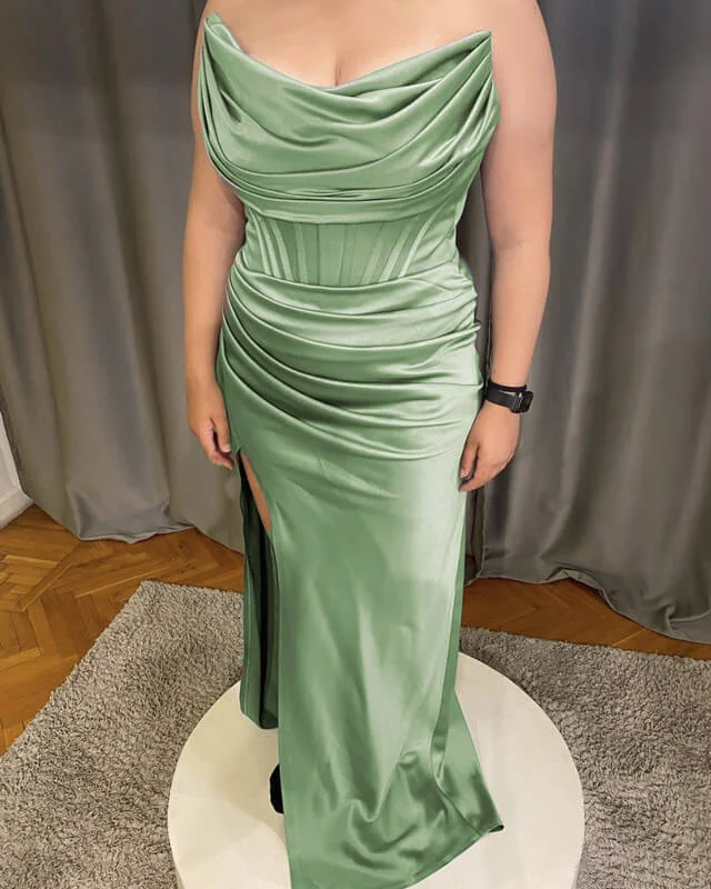 Price Smash Mermaid Plus Size Sage Corset Satin Dress