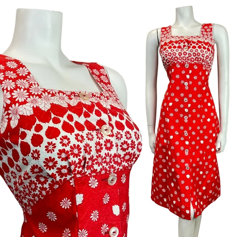 Hot Deal VINTAGE 60s 70s PILLARBOX RED WHITE FLORAL LEAFY MOD SLEEVELESS SUMMER DRESS 8 Hot Deal VINTAGE 60s 70s PILLARBOX RED WHITE FLORAL LEAFY MOD SLEEVELESS SUMMER DRESS 8