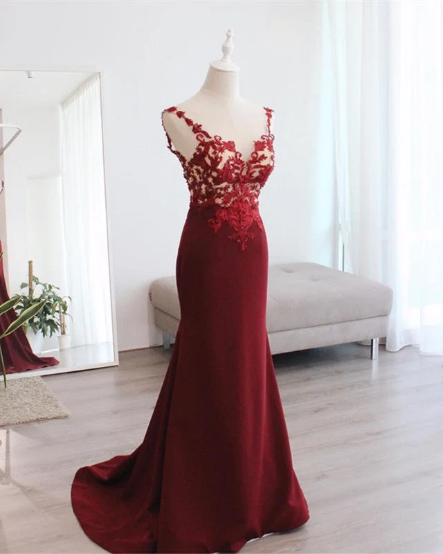Flash Deals Mermaid V Neck Prom Dresses Lace Open Back