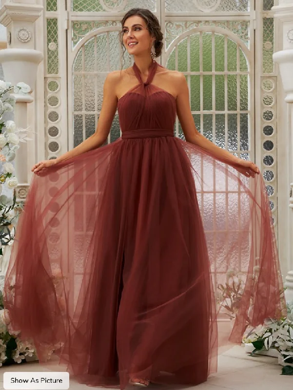 Deal Dash Other A-Line/Princess Tulle Ruffles Halter Sleeveless Floor-Length