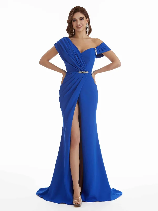 Deal Alert Sexy Side Split Mermaid Asymmetric Neck Stretchy Crepe Long Bridesmaid Dresses Deal Alert Sexy Side Split Mermaid Asymmetric Neck Stretchy Crepe Long Bridesmaid Dresses