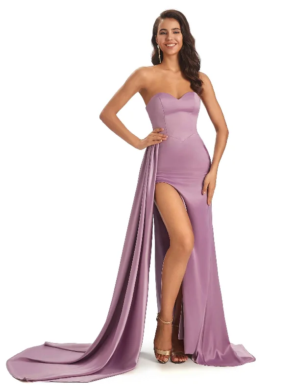 Extra Savings Sexy Soft Satin Sweetheart Side-Slit Unique Long Mermaid Bridesmaid Dresses Extra Savings Sexy Soft Satin Sweetheart Side-Slit Unique Long Mermaid Bridesmaid Dresses