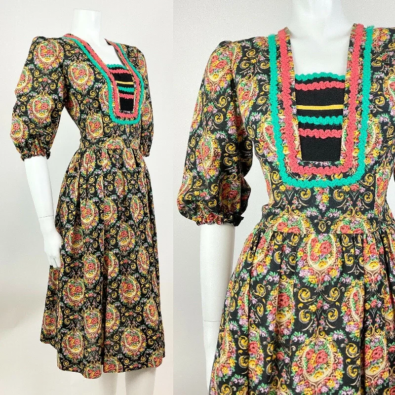 Savings Bonanza VTG 60s 70s BLACK RED GREEN FLORAL CAMEO CROCHETED BOHO FOLK PRAIRIE DRESS 8 10 Savings Bonanza VTG 60s 70s BLACK RED GREEN FLORAL CAMEO CROCHETED BOHO FOLK PRAIRIE DRESS 8 10