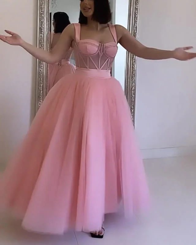 Limited Stock Pink Tulle Midi Corset Dress