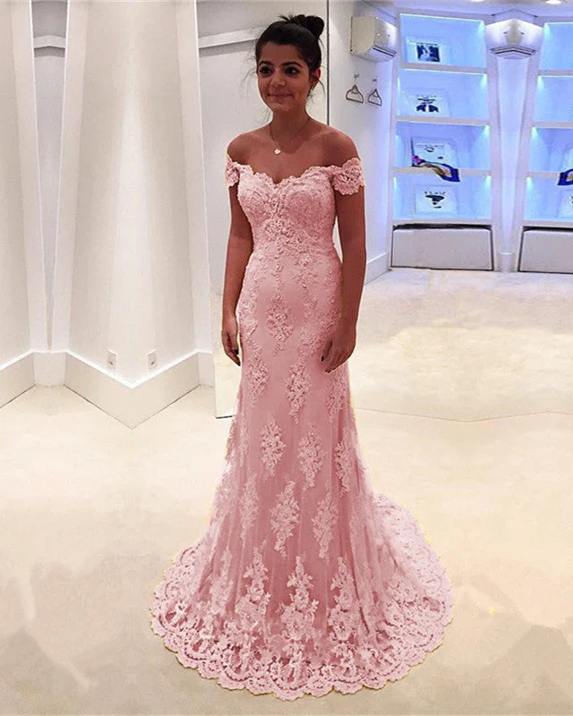 Referral Discount Lace Embroidery Prom Dresses Mermaid Off Shoulder