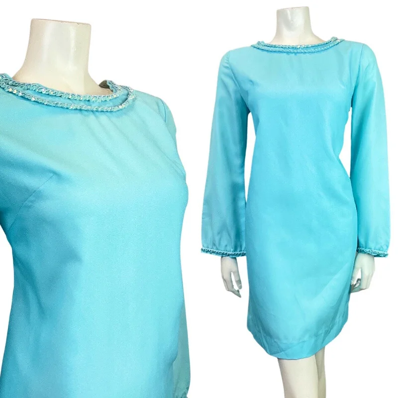 Exclusive Online Offer VINTAGE 60s 70s BABY BLUE SEQUIN MOD STUDIO 54 SHIFT DRESS 14 Exclusive Online Offer VINTAGE 60s 70s BABY BLUE SEQUIN MOD STUDIO 54 SHIFT DRESS 14
