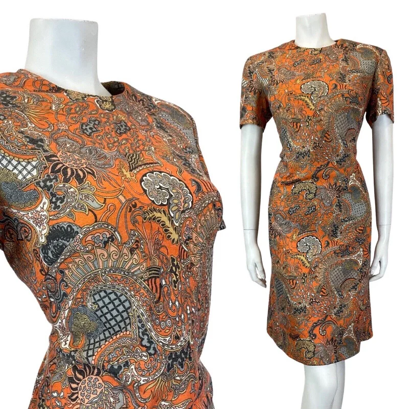 Early Bird Discount VINTAGE 60s 70s ORANGE GREY BLUE PSYCHEDELIC PAISLEY FLORAL DRESS 14 16 Early Bird Discount VINTAGE 60s 70s ORANGE GREY BLUE PSYCHEDELIC PAISLEY FLORAL DRESS 14 16