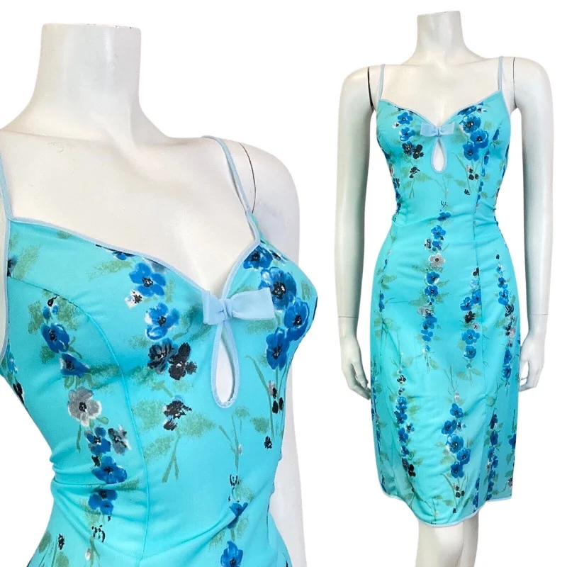 Online Only VINTAGE 60s 70s BLUE GREEN FLORAL CUT-OUT STRAPPY NIGHT CHEMISE SLIP DRESS 10 Online Only VINTAGE 60s 70s BLUE GREEN FLORAL CUT-OUT STRAPPY NIGHT CHEMISE SLIP DRESS 10