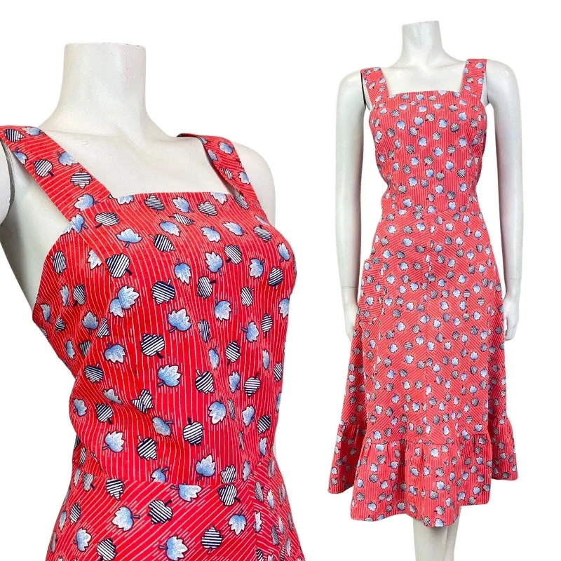 Take Advantage VINTAGE 60s 70s RED WHITE BLUE PINSTRIPE LEAFY SUMMER SUNDRESS 16