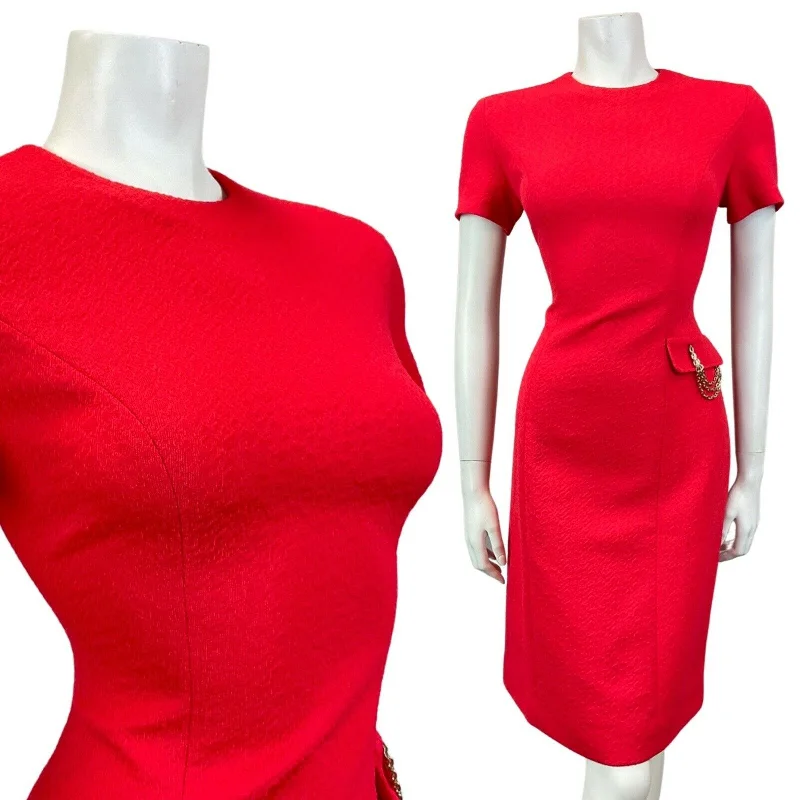 Lowest Price VINTAGE 60s 70s PILLARBOX RED SILVER CHAIN SHORT SLEEVE FITTED MOD DRESS 10 Lowest Price VINTAGE 60s 70s PILLARBOX RED SILVER CHAIN SHORT SLEEVE FITTED MOD DRESS 10