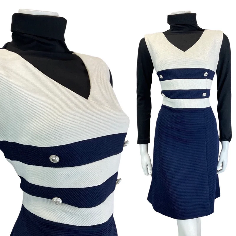 Extra Discounts VINTAGE 60s 70s NAVY BLUE WHITE STRIPED NAUTICAL MOD SLEEVELESS DRESS 12 14 Extra Discounts VINTAGE 60s 70s NAVY BLUE WHITE STRIPED NAUTICAL MOD SLEEVELESS DRESS 12 14