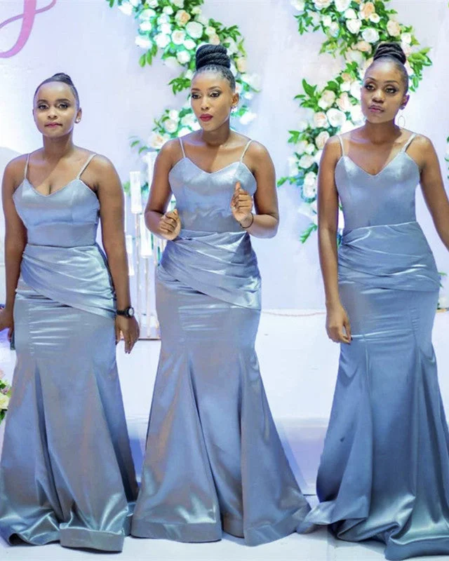Fantastic Offers Mermaid  Bridesmaid Dresses Satin Spaghetti Straps V Neck
