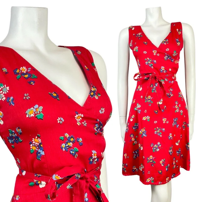 Bonus Savings VINTAGE 60s 70s RED BLUE GREEN DITSY FLOWER SLEEVELESS MOD WRAP DRESS 10 12 Bonus Savings VINTAGE 60s 70s RED BLUE GREEN DITSY FLOWER SLEEVELESS MOD WRAP DRESS 10 12