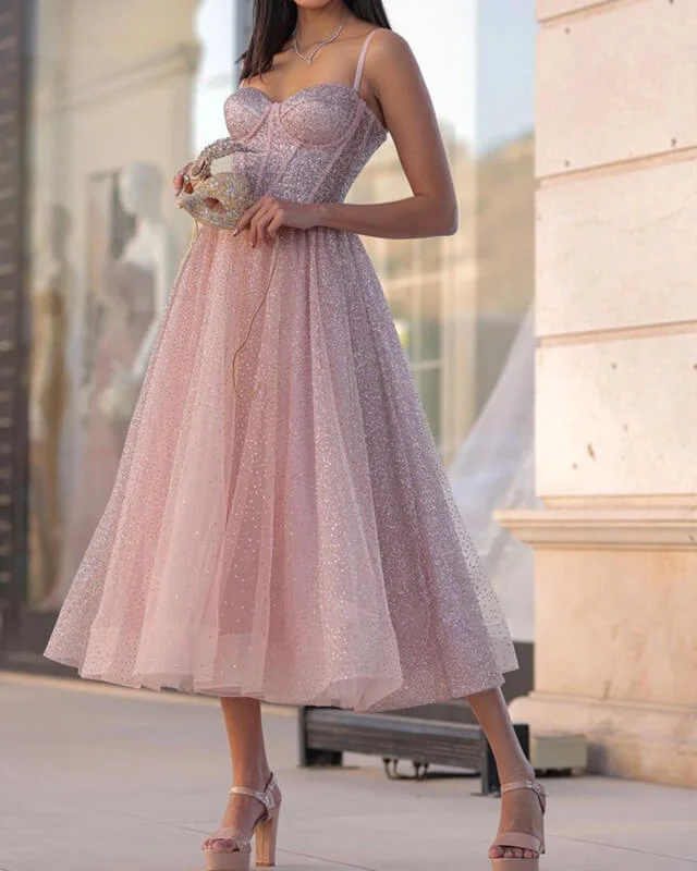 Special Buy Light Pink Midi Sparkly Corset Dress