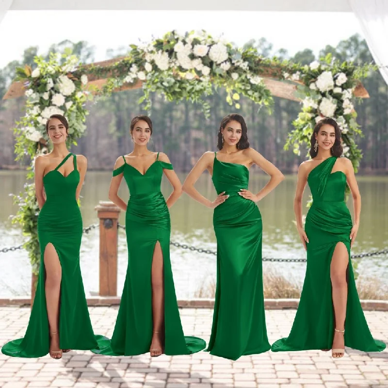 Stock Clearance Green Sexy Chic Silky Mismatched Soft Satin Mermaid Long Bridesmaid Dresses Online Stock Clearance Green Sexy Chic Silky Mismatched Soft Satin Mermaid Long Bridesmaid Dresses Online