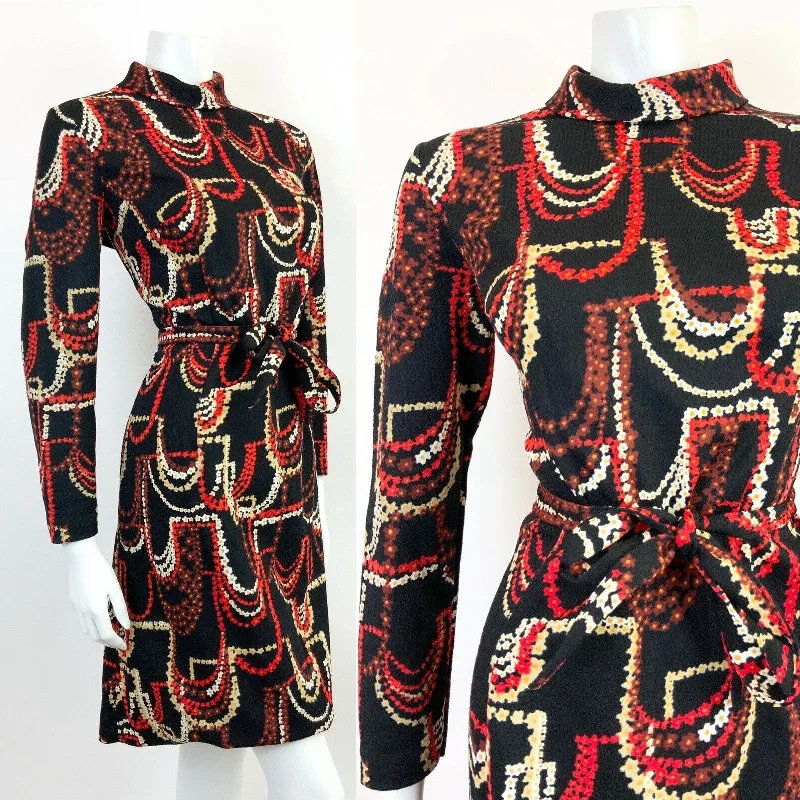 Take Advantage VINTAGE 60s 70s BLACK RED CREAM BROWN DAISY CHAIN PSYCHEDELIC SWING DRESS 14 16 Take Advantage VINTAGE 60s 70s BLACK RED CREAM BROWN DAISY CHAIN PSYCHEDELIC SWING DRESS 14 16