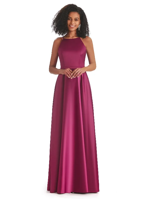 Friends and Family Sale Soft Satin A-line Halter Floor-Length Modern African Bridesmaid Dresses Friends and Family Sale Soft Satin A-line Halter Floor-Length Modern African Bridesmaid Dresses