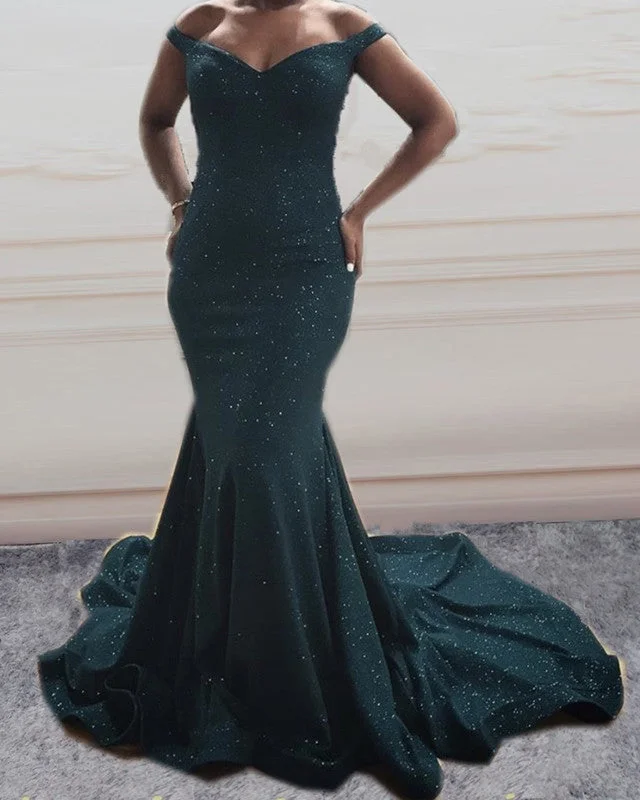 Flash Sale Sparkly Velvet Mermaid Prom Dresses Off The Shoulder