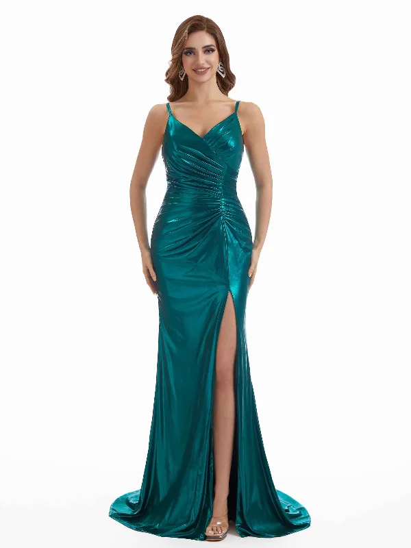 Year-End Sale Sexy Mermaid Side Split Sparkly Pleated Metallic Side Slit Long Dresses Online Year-End Sale Sexy Mermaid Side Split Sparkly Pleated Metallic Side Slit Long Dresses Online